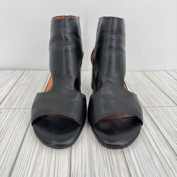 Gentle Souls Charlene sandals 8.5 peep toe cutout block heel zip black leather - Picture 2 of 8